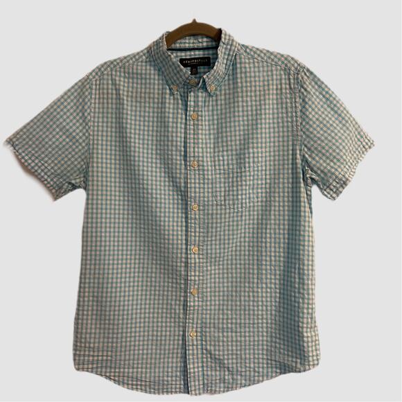 Aeropostale Men’s Turquoise Checked Short Sleeve Button Down Shirt Size Small - Picture 1 of 7